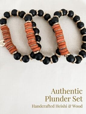 Plunder Women’s Black & Brown Heishi Bead Bracelet Trio